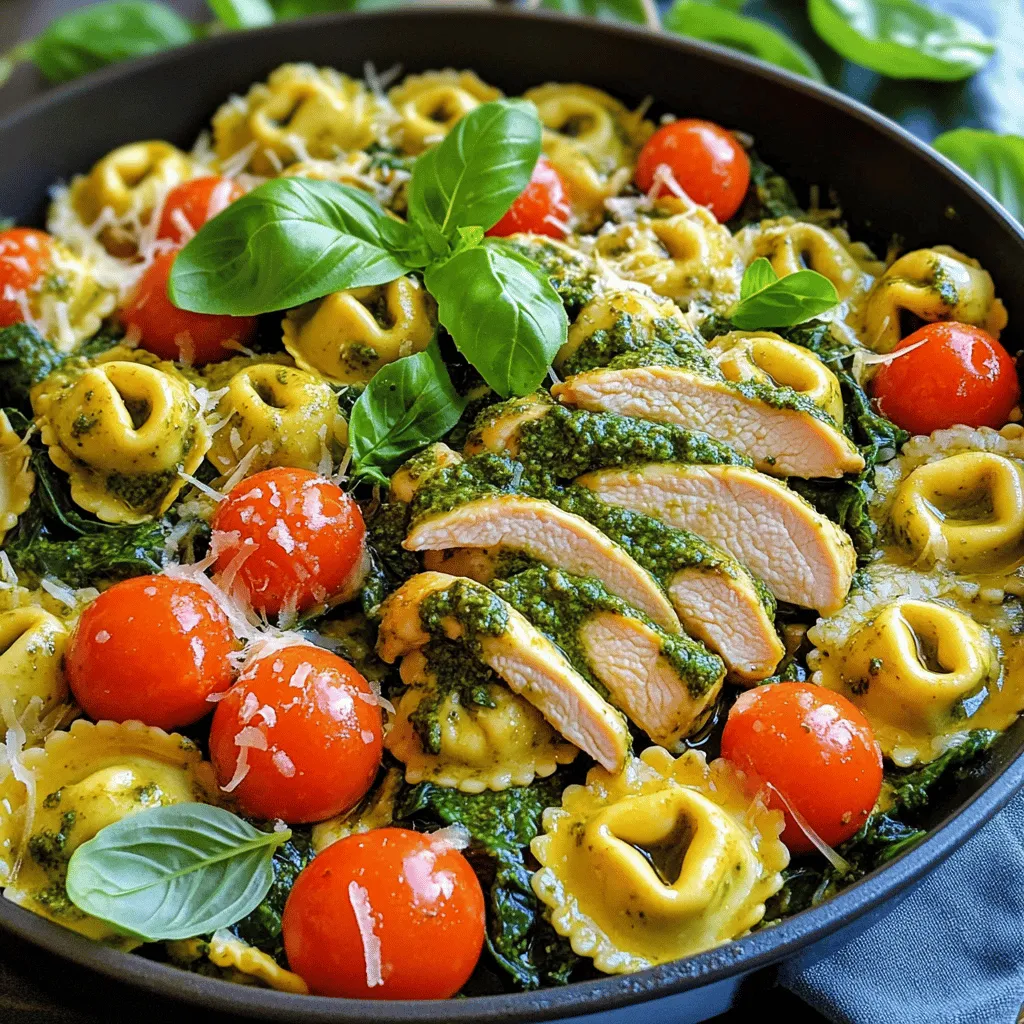 One-Pan Pesto Chicken with Tortellini and Veggies Delight