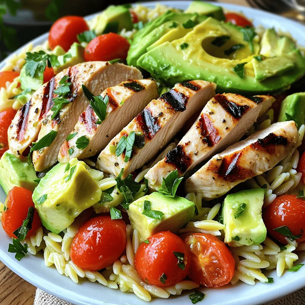 Grilled Lemon Herb Chicken Avocado Orzo Salad Delight