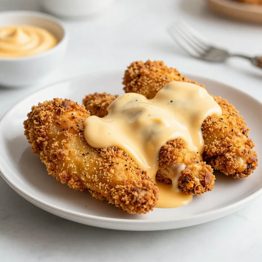 Pretzel Crusted Chicken with Cheddar Sauce Delight