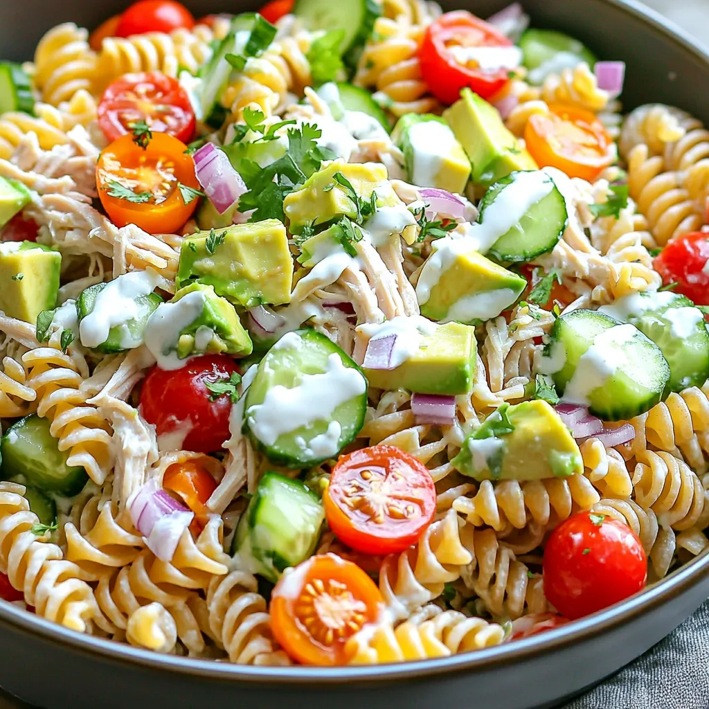 Healthy Chicken Pasta Salad with Avocado Boost