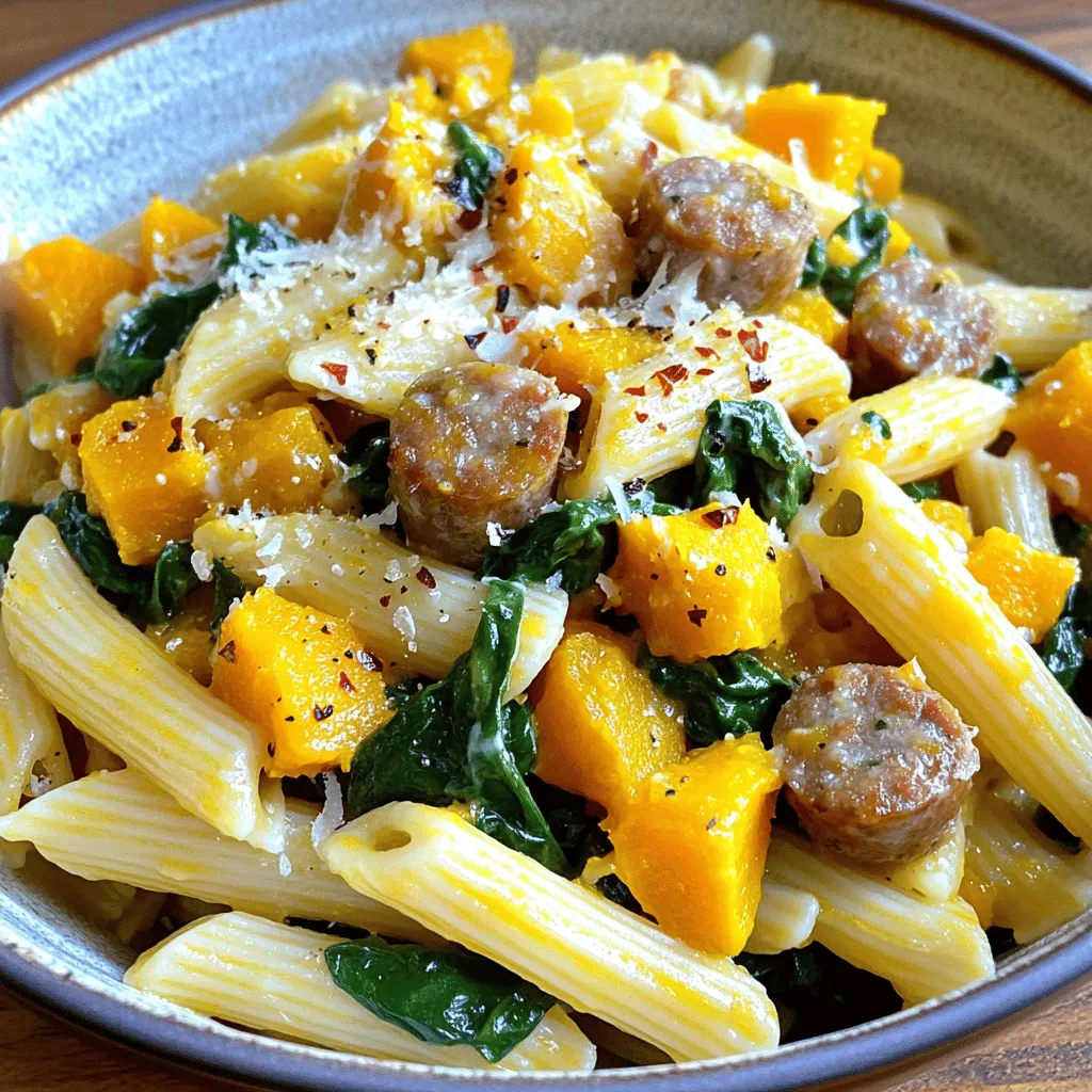 Butternut Squash Sausage Spinach Pasta Delight