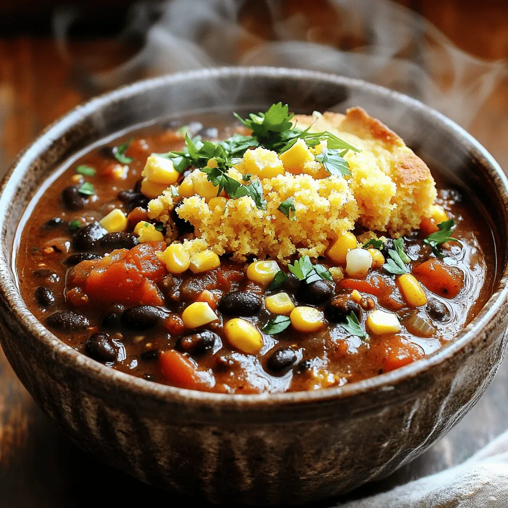 Chipotle Black Bean Chili with Cornbread Crumble Delight