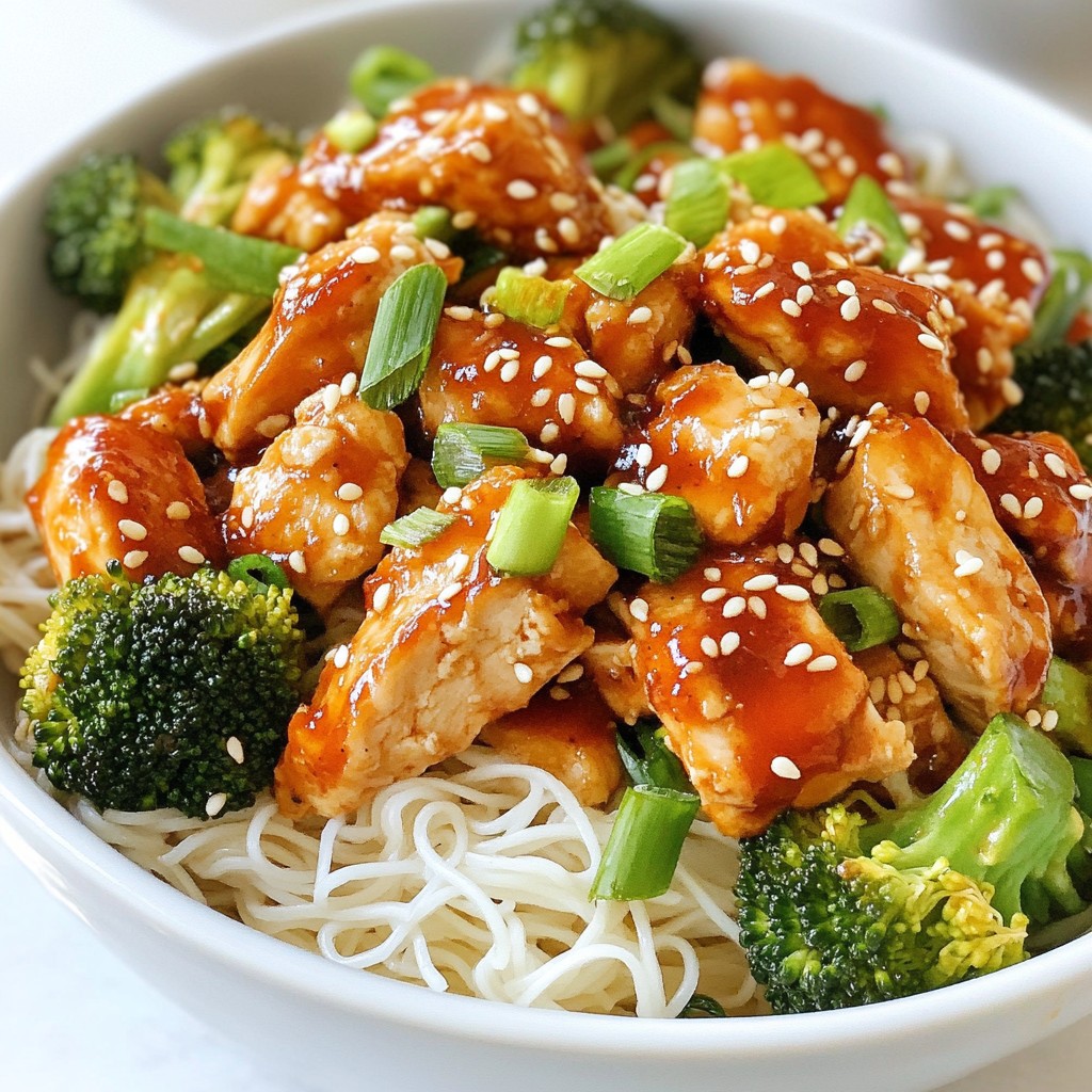 Spicy Garlic Chicken & Broccoli Noodle Bowls Delight