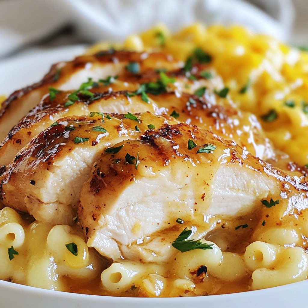 Honey Garlic Butter Chicken with Mac and Cheese Delight